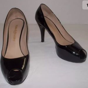 RUSSELL & BROMLEY Black Patent Heels Peep-Toe size 39
